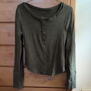 SHEIN Forest Green Buttoned Long Sleeve Top